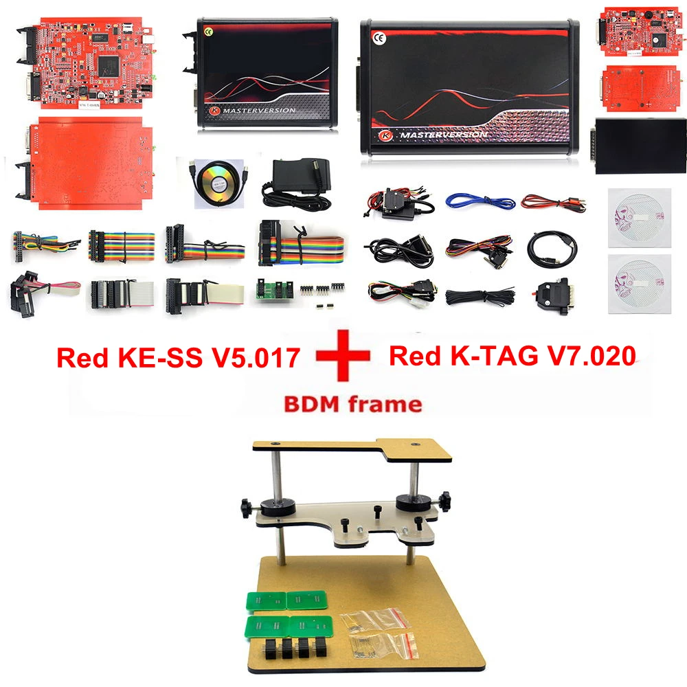 Online 2.80 EU For Ke-ss V5.017 OBD2 Manager Tuning Kit For KESS KTAG V7.020 4 LED BDM Frame 22pcs Adapters ECU Programmer car obd adapter