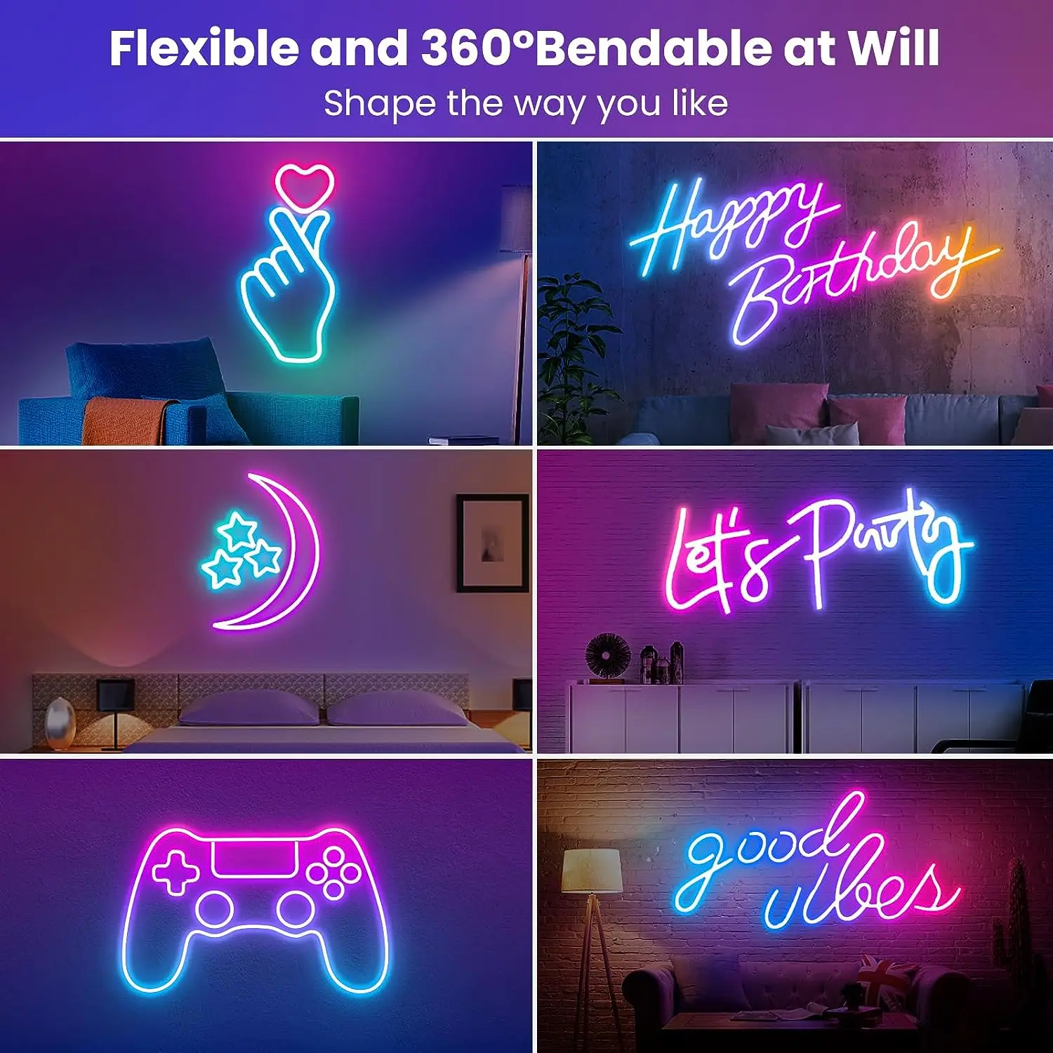 RGB LED Neon Rope Light Strip ,IP65 Multi Color Changing Neon Light Strip  with APP &Remote for for Bedroom Room Outdoors Decore