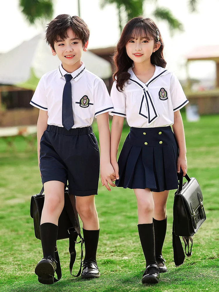 

Kindergarten uniform summer graduation uniform primary navy skirt for school uniform summer suit children's class uniform