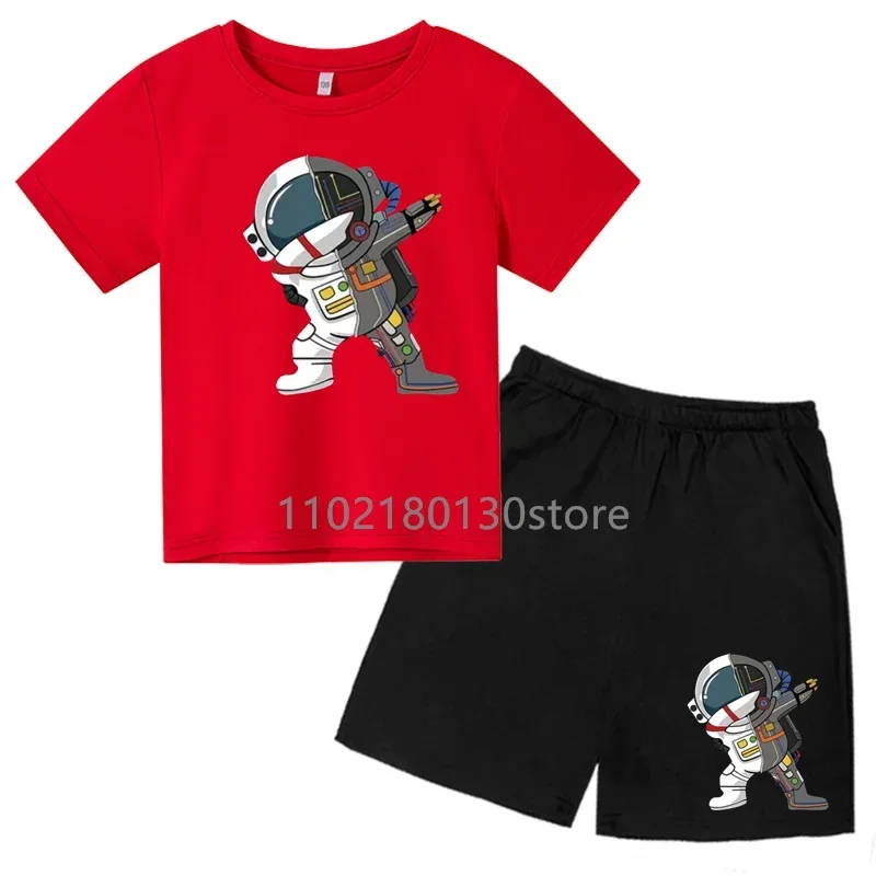 New astronaut Cartoon Cute Pattern Printed T Shirt+Shorts Sets Children's Summer Fashion Short Sleeve 2-Pieces Suits