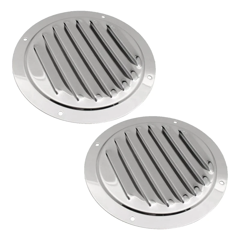 

2 Pcs 5Inch Round Louvered Air Vent 316 Stainless Steel Air Vent Marine Boat Vent Cover Silver