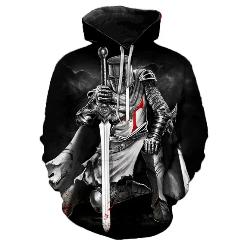 

New Knights Templar 3D Printed Hoodie Men's Streetwear Oversized Pullover Coat Fashion Trendy Casual Hooded Sweatshirt