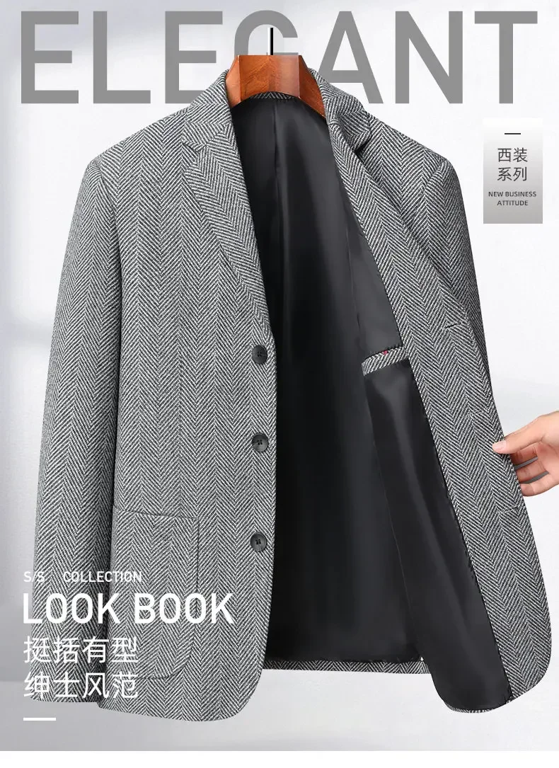 Description Picture 3 of itemMens Blazer Fashion Business Handsome Gentleman Korean Version of British Style Leisure Slim Solid Color Wedding Work Blazer