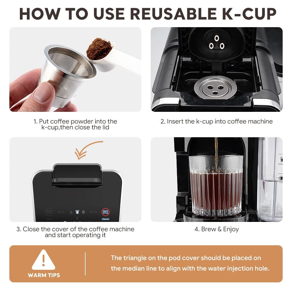 Reusable K Cups Coffee Pod Filters Stainless Steel Refillable k-Cups for Keurig Ninja CFP201 CFP301 Dual Brew Pro Machine