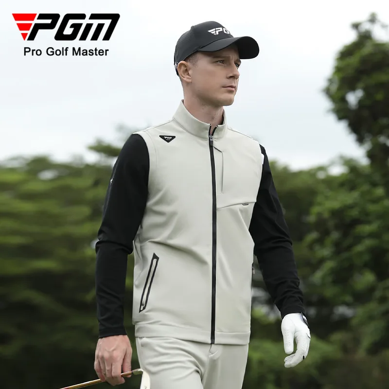 PGM Men Waterproof Golf Jackets Male Windproof Stand Collar Vest Men Warm Sleeveless Sport Coats Full Zipper Casual Waistcoats