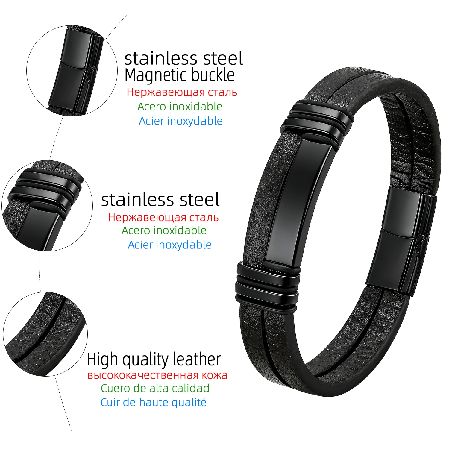 Men's Multi-Strand Braided Leather Bracelet with Stainless Steel Clasp - Trendy Fashion Jewelry Gift