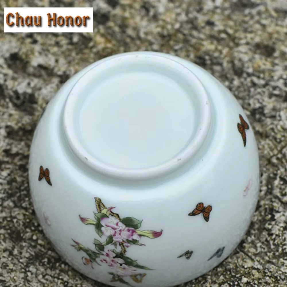 120ml Butterfly Dance Flower Fragrance Cup Antique Glazed Shadow Celadon Teacup Master Cups Puer Tea Ceremony Decoration Gifts