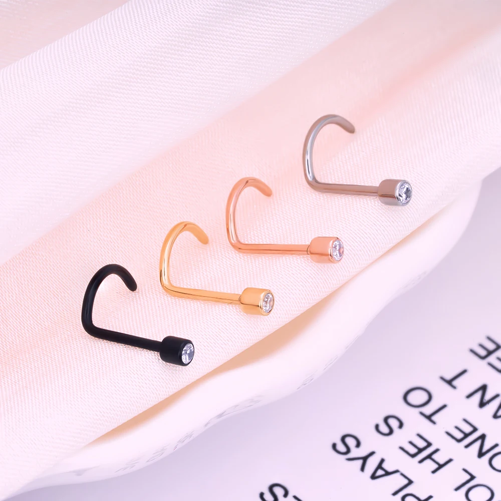 100pcs/lot G23 Titanium Gem Bone Nose Stud Nostril Piercings CZ Screw Stud Earring Nose Pircing Nariz Body Jewelry