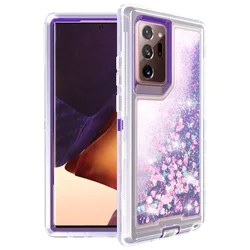 3-in-1 Sparkle Glitter Liquid Quicksand Shockproof Phone Case for PC TPU (PURPLE)