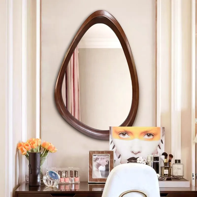 

Bathroom Mirror Vanity Vintage Wood Bedroom Girls Makeup Living Room Mirror Irregular Wall Hanging Espejo Pared Room Decoration