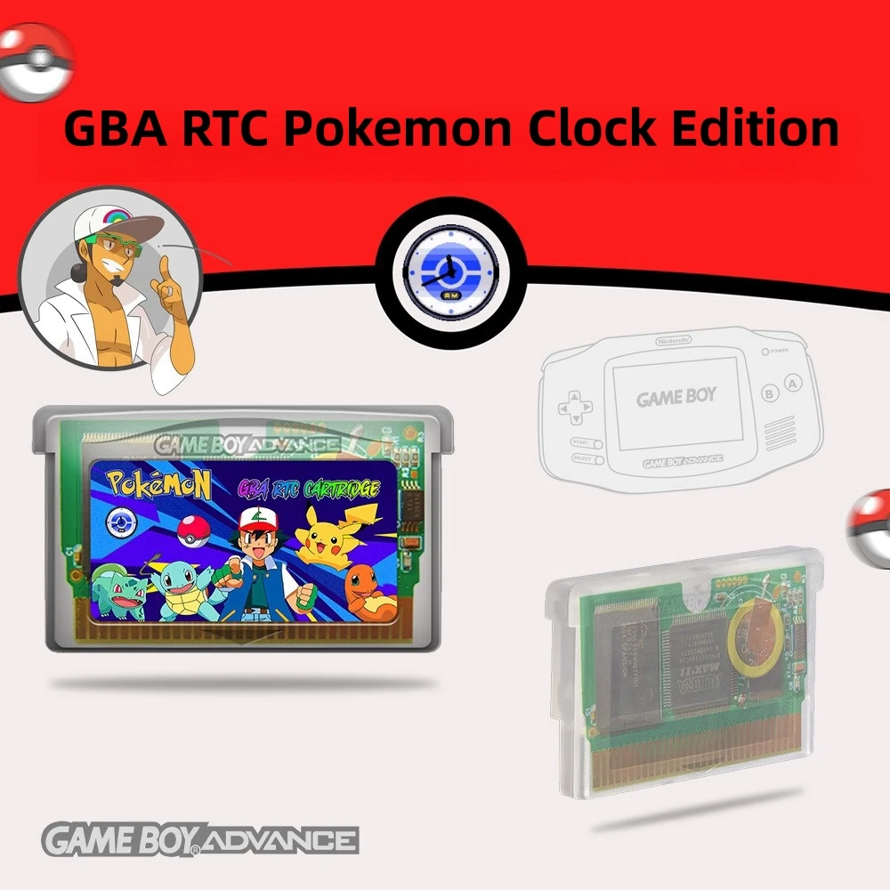 gba-rtcポケモンカード専用時計ゲームカード、フラッシュメモリ燃焼カード、32mストレージ1mフラッシュ、新品