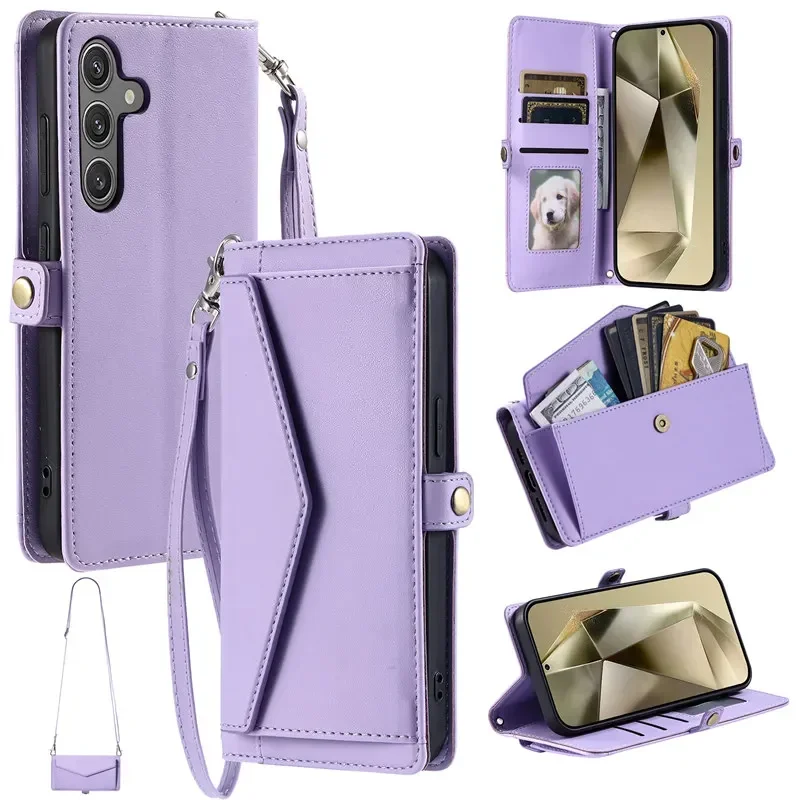 Lanyard Flip Leather Wallet Card Case Cover