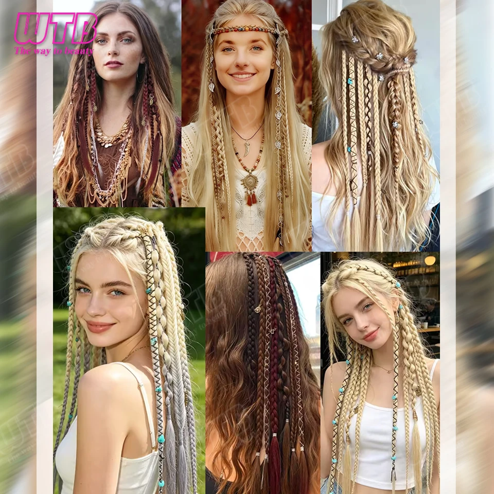 WTB Coppia di parrucche sintetiche intrecciate per donna, extension per capelli stile dreadlocks con clip BB, adatte per l'uso quotidiano e per le vacanze - immagine 4