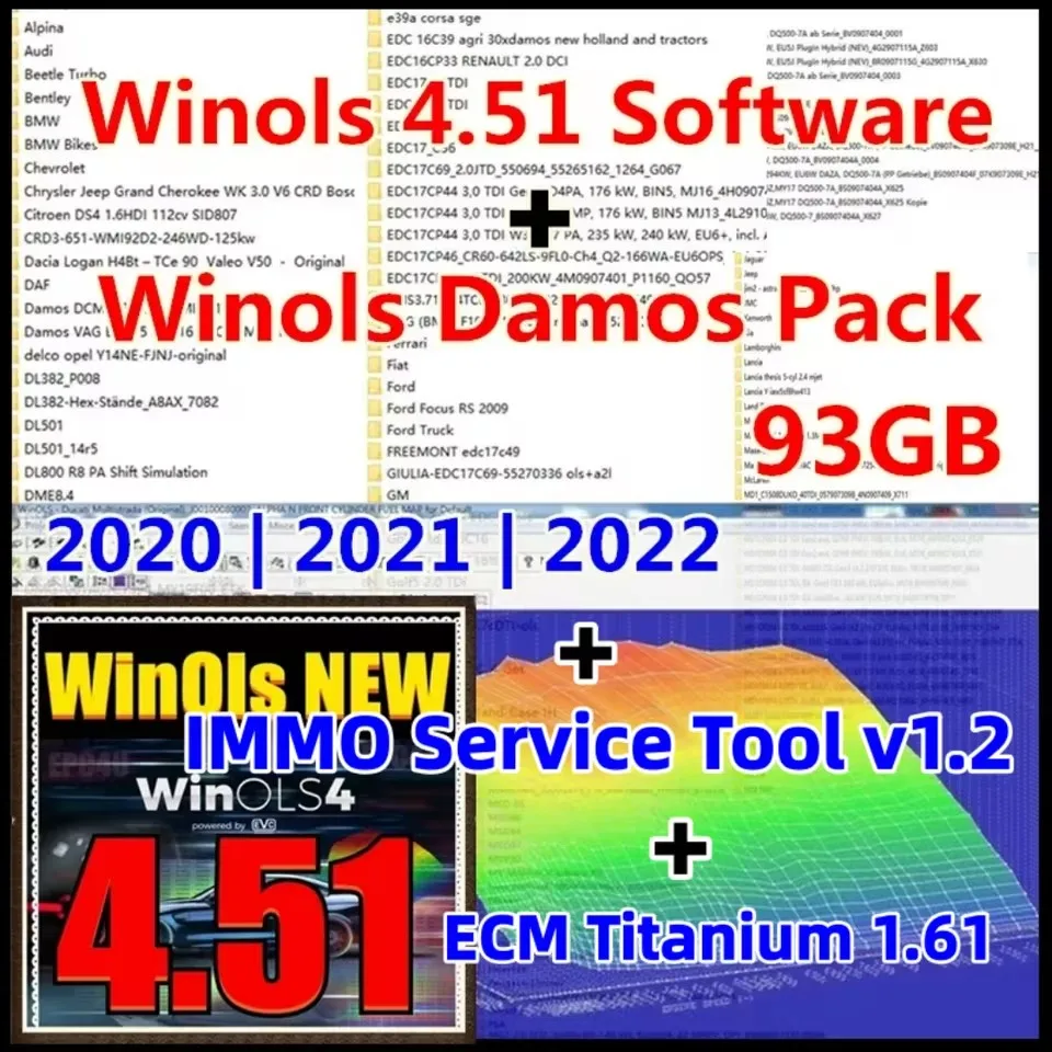 2025 Hot WinOLS 4.51 versión completa + herramienta de servicio de munición v1.2 + ECM TITANIUM 1,61 + 93GB WINOLS DAMOS Data Wi