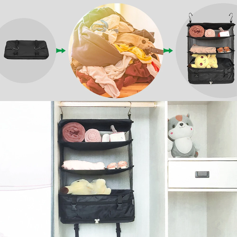Portable Hanging Travel Luggage Organizer, Foldable Compartment Hanging Wardrobe, Travel Essentials. 4
