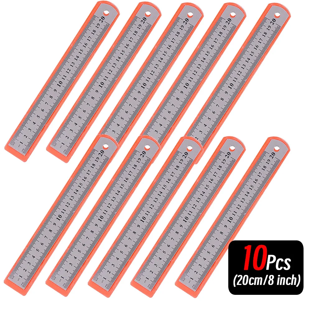 Stainless Steel Double-Sided Precision Measuring Ruler - 10 Pack, 15-30cm