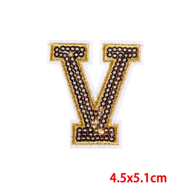 26 englisch Buchstaben Patch Goldenen brief stickerei Patch Brief Eisen Auf Patches Für Kleidung Gold Rand Chenille Patch Abzeichen DIY – Detail 24