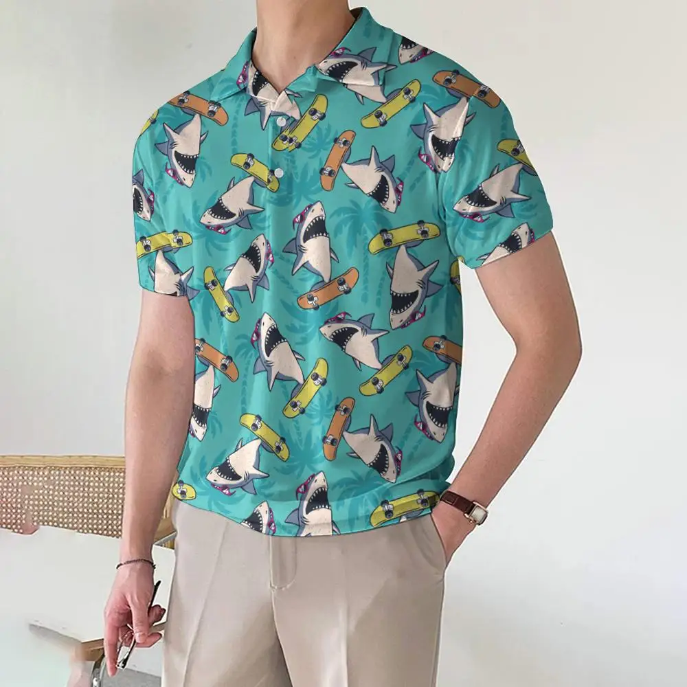 New Man Polo 3D Shark Print Fashion Polo Shirt Uomo Manica Corta Abbigliamento Casual Polo Street Loose Plus Size Top