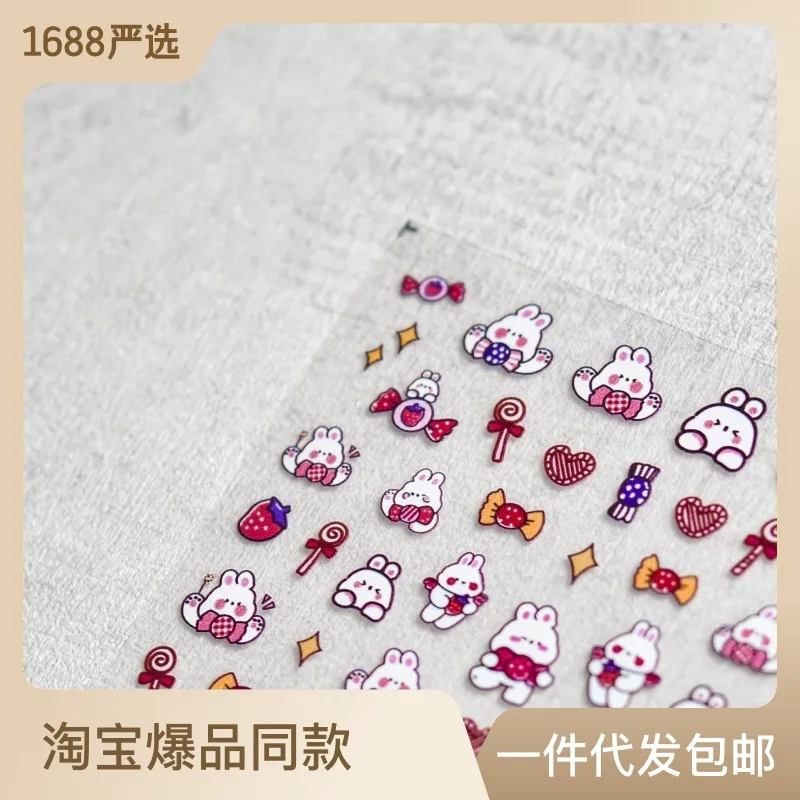 

[Meow.Sensei] Thin Tough Nail Stickers Popular Japanese Cute Nail Stickers Strawberry Bunny Nail Ornament