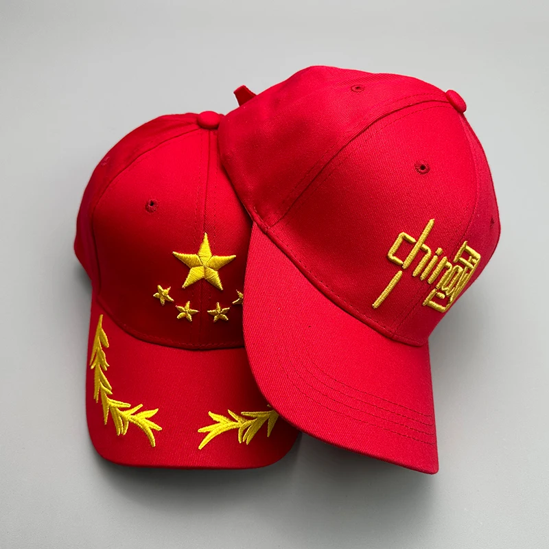帽子 china 男性と女性のための中国の赤い日よけ帽,刺繍された綿の野球帽,シック