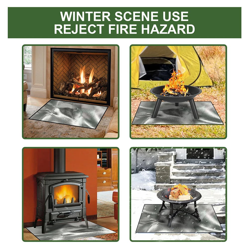 14x14cm Square Fire Pit Mat Heat Resistant 3 Layers Large Fire Pit Mat Easy To Clean for Grass Outdoor for Deck Patio