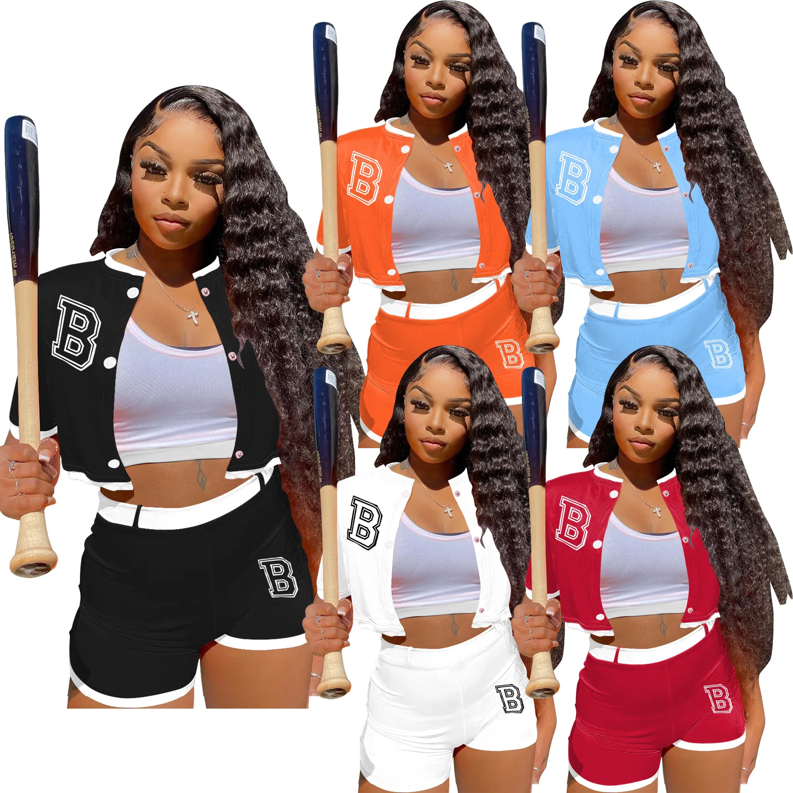 

Fashion Summer Patchwork Varsity Jackets Two Piece Shorts Pant Sets Jogging Outfit For Women 2 Piece Set Y2K Clothes Track Suits