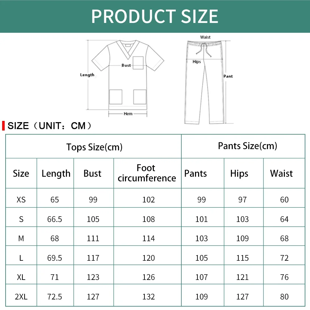 Scrubs Set for Women Pet Hospital Uniform Set Scrub Suits Solid Color Unisex Surgical Gown Pocket V-neck Joggers medical uniform