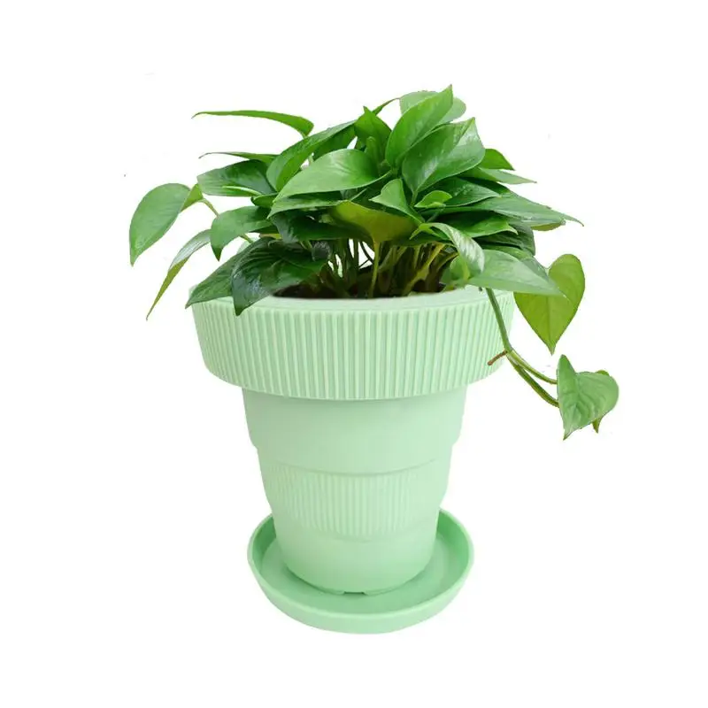 

Perfson Foldable Self Watering Planter, Modern Silicone Indoor and Outdoor Plants Pot with Knob to Control Drip Rate, Decorative