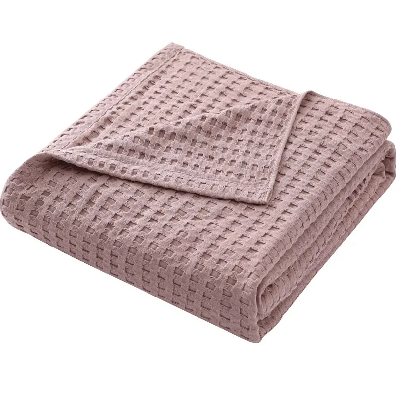 Summer Waffle Plaid Cotton Bed Blanket Throw Thin Quilt Knitted Bedspread Home Hotel Coverlets Green Pink Throw Blankets 1