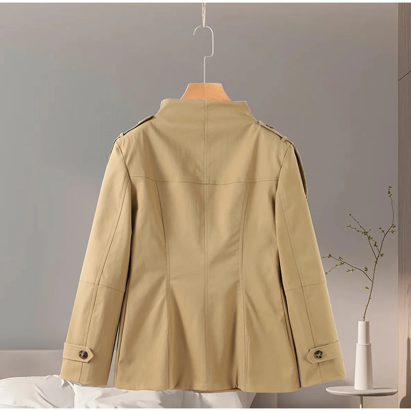 Pocket Stand Collar Long Sleeves Jacket Woman Single Breasted Solid Color Waist Cinching Jackets Versatile Women's New Jackets 20 S086c384da16c487a96fd2e8208cf40007