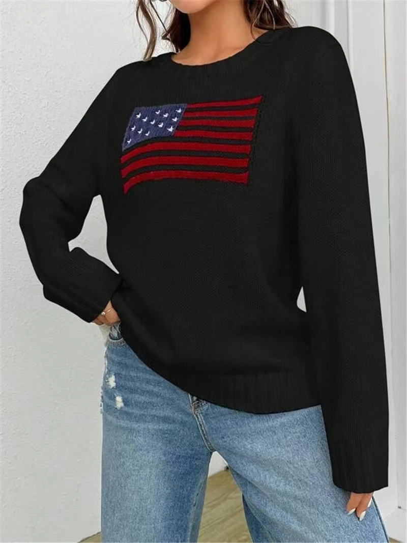 thumbnail image 1 of Suéter de punto Ralph para mujer, primavera y otoño, moda informal, estampado de bandera Y2K, cuello redondo, suéter de punto Lauren para hombre, nuevo, 1 of 5