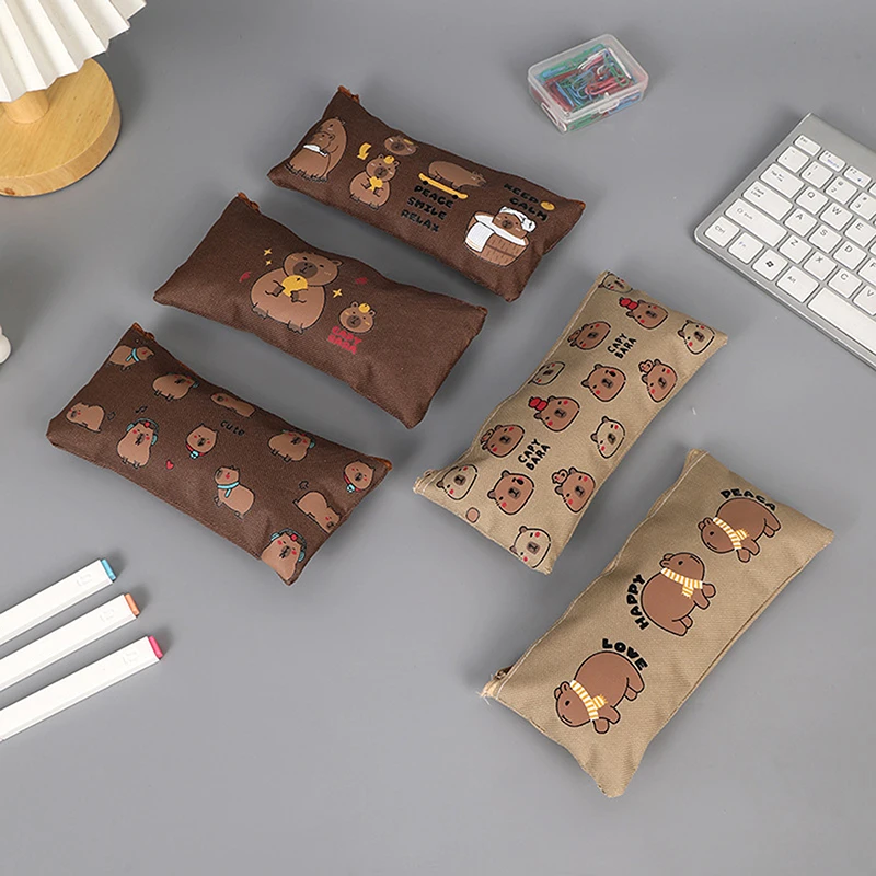 Capybara Pennenetui voor meisjes en jongens, 52 stuks, schrijfwaren set met sleutelhanger, etui met 5 vakken, Kawaii, watervarken, stickers