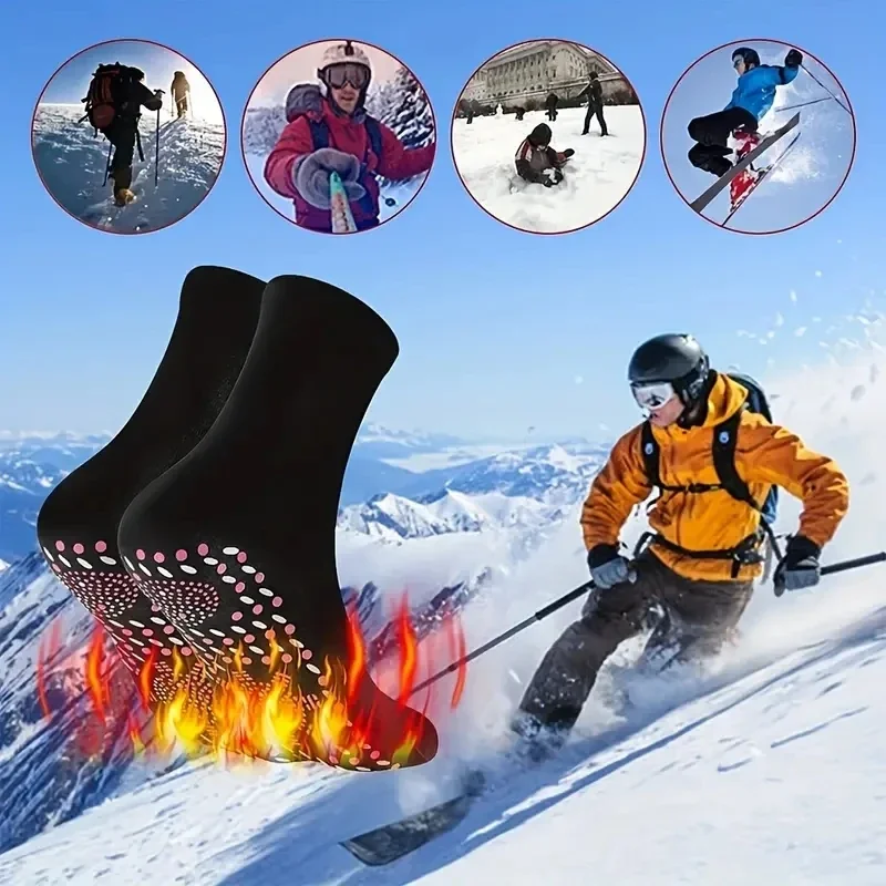 1pc-Self heating health massage socks, Tomalin medium tube thickened warm foot socks, hot moxibustion cold resistant socks
