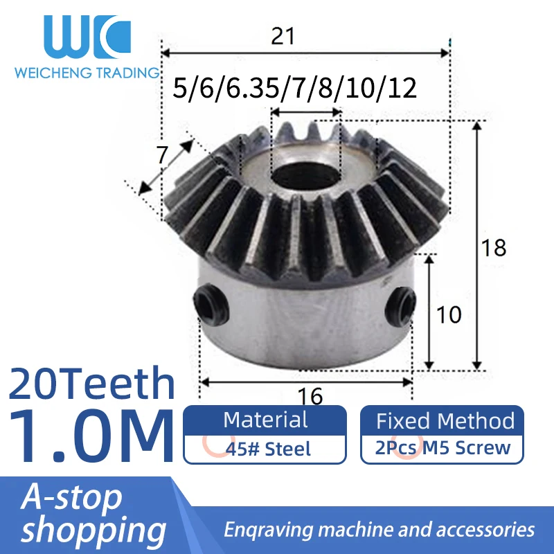 1pcs Bevel Gear 1M 20Teeth Inner Bore 5/6/7/8mm 90 Degrees Transmission
