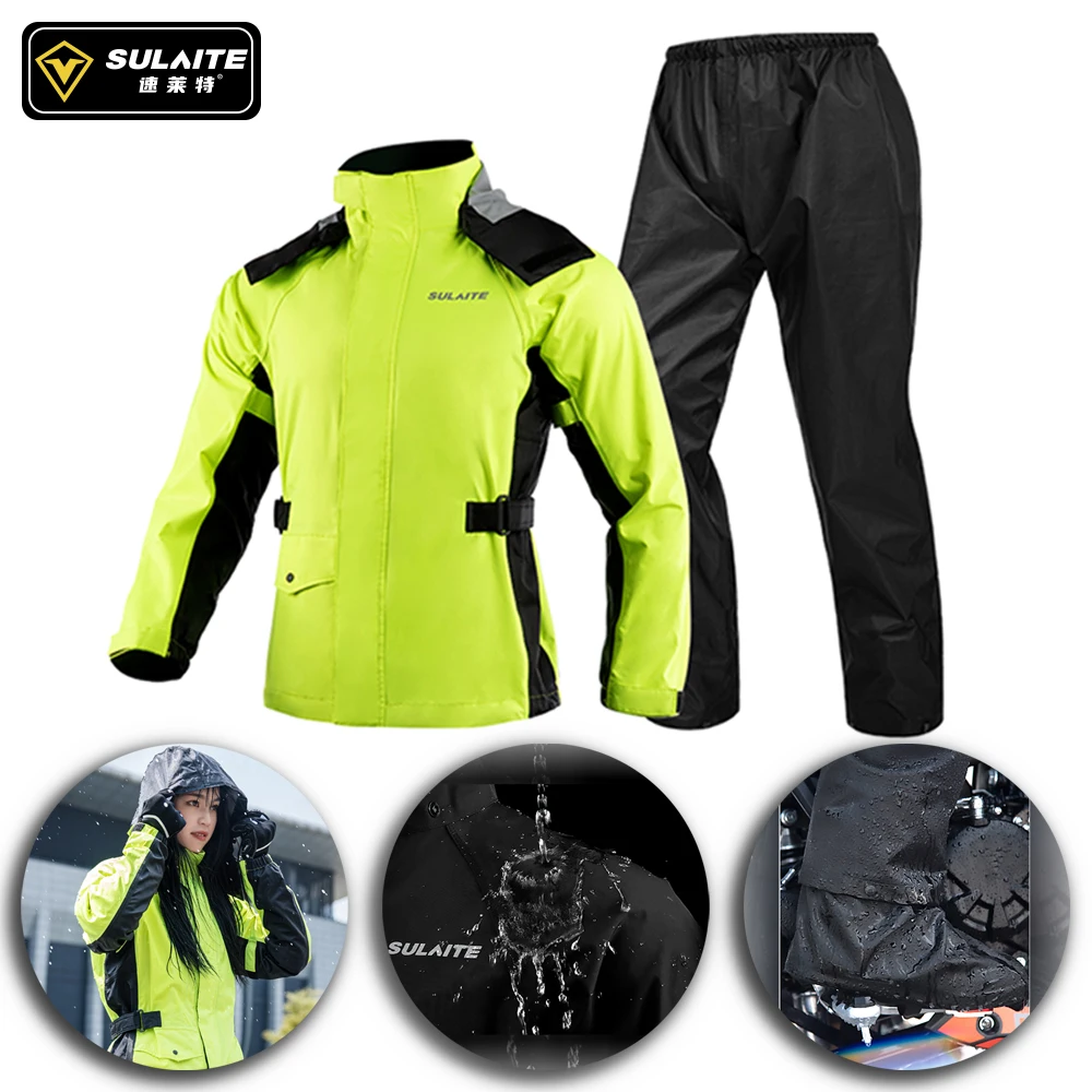 SULAITE Man Motorcycle Raincoat Reflective Men's Waterproof Motocross Suit Waterproof Motocross Rain Jacket Split Rain Cloth motorcycle raincoat bike raincoat