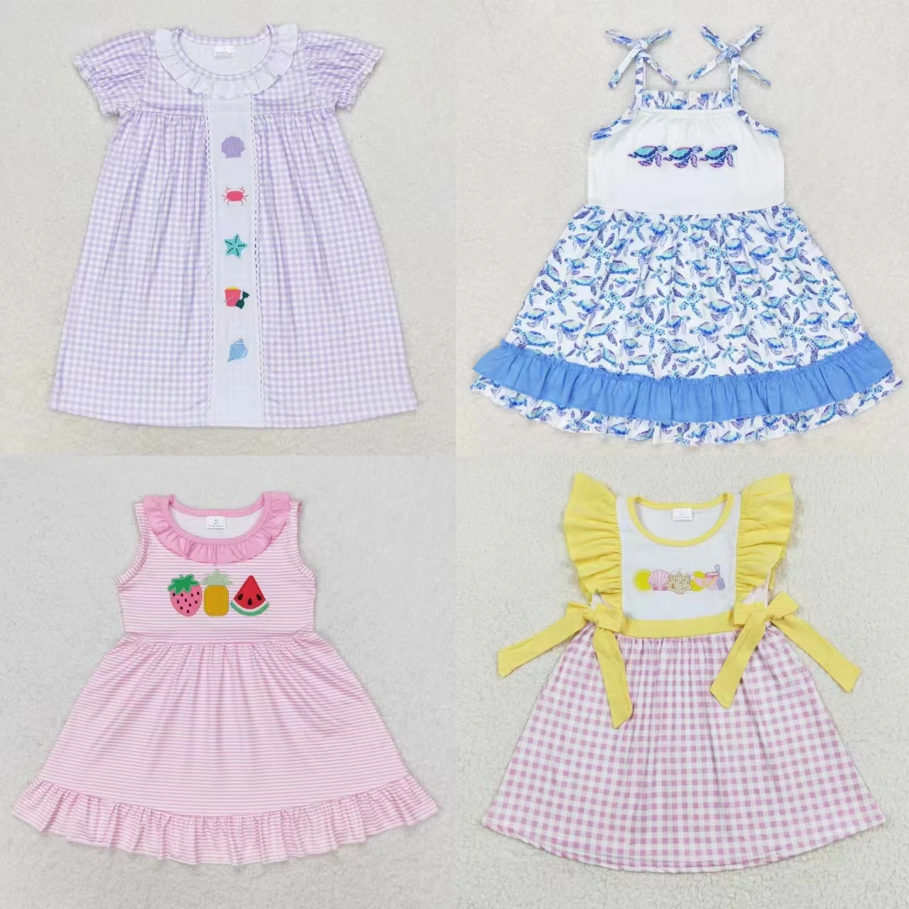 Wholesale Baby Girl Embroidery Dress Toddler Infant Summer Boutique Kids Children One Piece Clothing