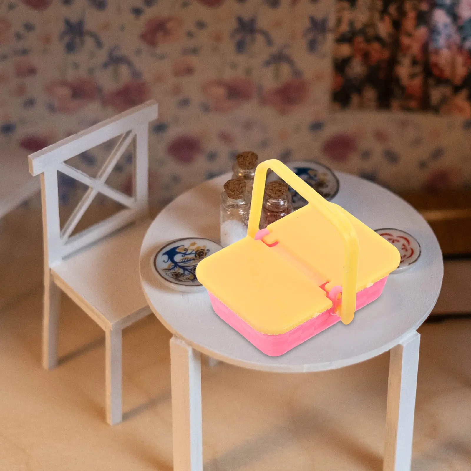 미니어처 쇼핑 바구니 세트 인형의 집 놀이 피크닉을 위한 손잡이가 있는 휴대용 경량 플라스틱 식료품 바구니