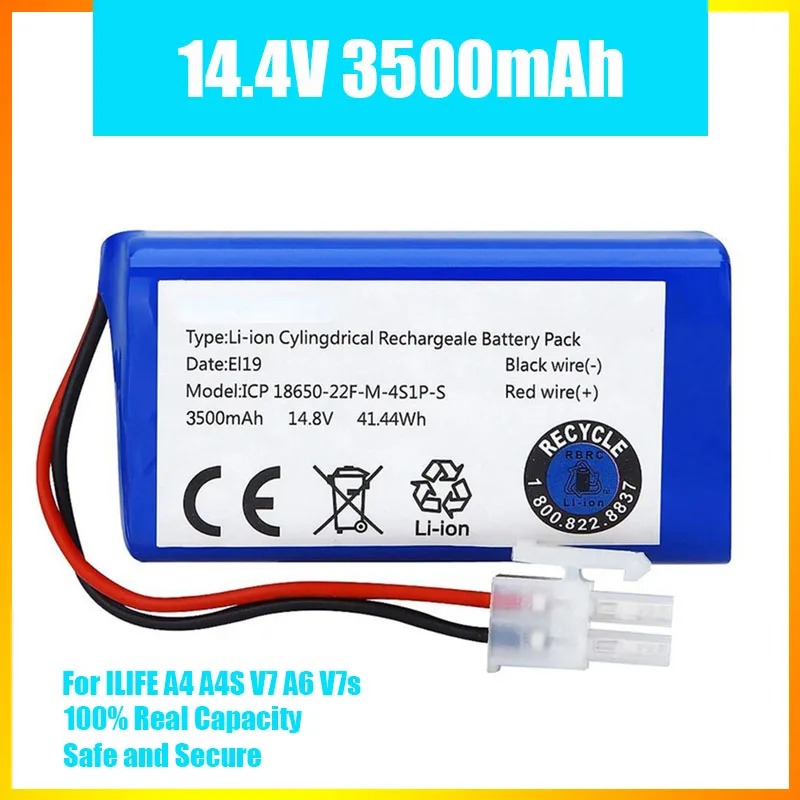 

Новый 14,4 В литиевый аккумулятор 3500 мАч 3200 мАч для ILIFE A4 A4s V7 A6 V7s Plus робот-пылесоса ILife 4S1P с реальной емкостью