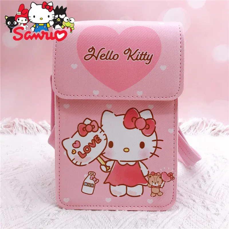 Sanrio Kuromi Hello Kitty Magnetic Closure Phone Bag Cartoon Melody Cinnamoroll Kawaii Cross-body Students Book Pack Kids Gift