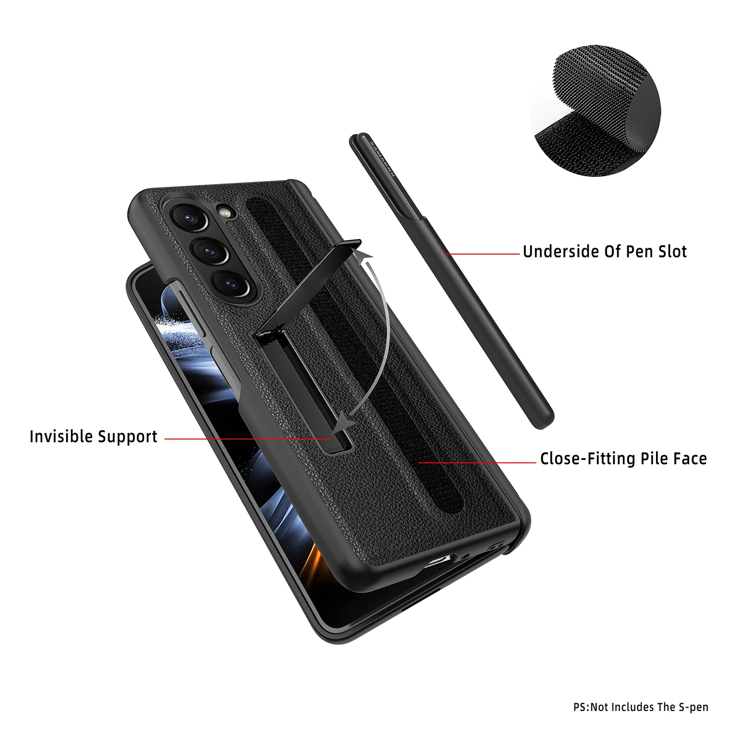 with S Pen Slot For Samsung Galaxy Z Fold 5 4 3 Case Hinge Leather Carbon Fiber Magnetic Kickstand Full Screen Protector Cover