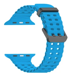 Ocean Silicone Sport Strap - Breathable Waterproof Wristband for 42 44 45 49mm (Sky Blue)