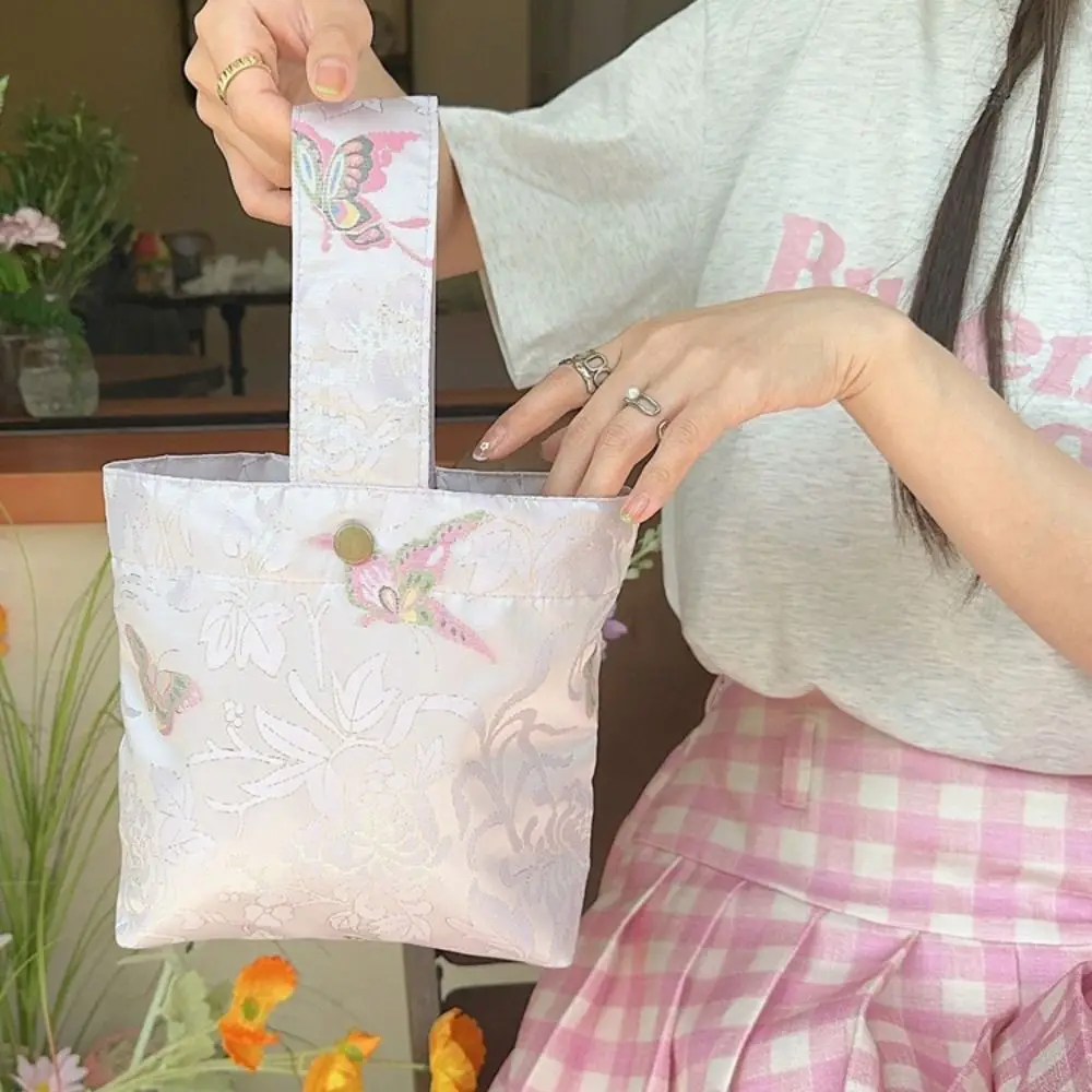 

Brocade Embroidery Butterfly Canvas Bag Mommy Bag Ins Small Tote Bag Satin Handbag Large Capacity Korean Style Print Bucket Bag