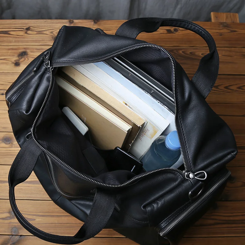 NZPJ Genuine Leather Men's Travel Bag, Casual Top Layer Cowhide Crossbody Bag, Laptop Bag, Large Capacity Luggage Bag Business