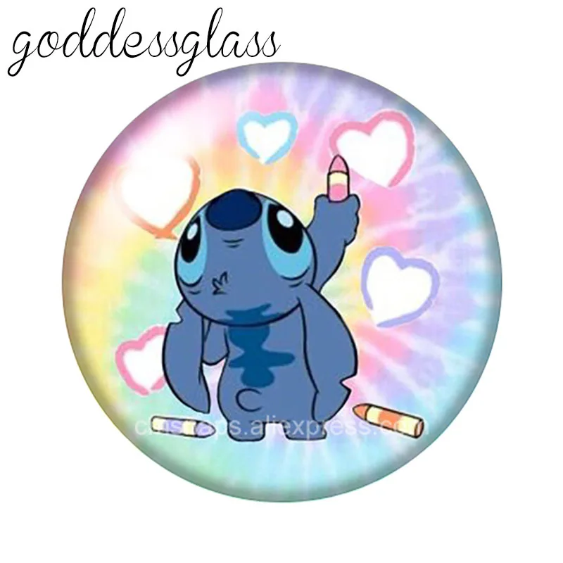 Disney Cute Stitch Angel Cartoon 10pcs 12mm/18mm/20mm/25mm Round photo glass cabochon flat back Making findings for bracelets