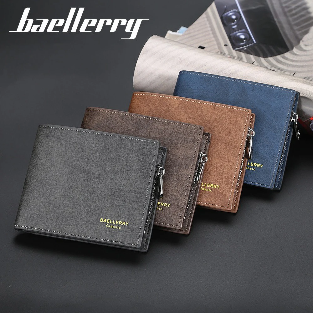 Compact Retro Wallet for Men Distressed PU Leather Zipper Coin Pocket Multi-Card Organizer Gift