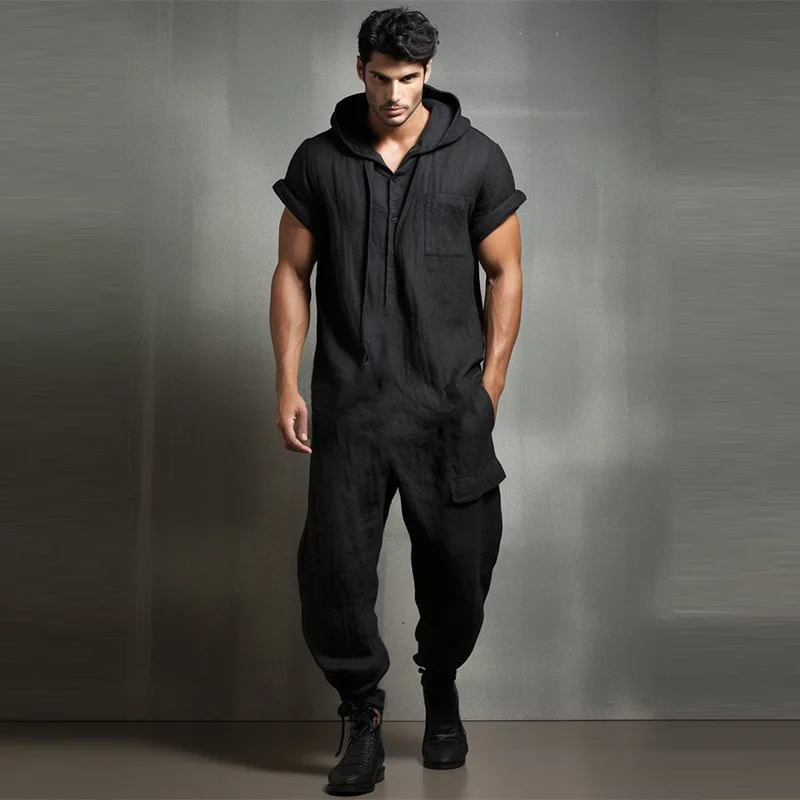 Dark Black Clothing Set for Men's Clothing 2023 Fashion Men's Hooded Set Gothic Solid Color Loose Casual Set Tracksuit Men