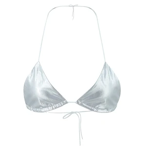 Women Summer Thin Simple Cup Bra Metallic Silver Color Bralette