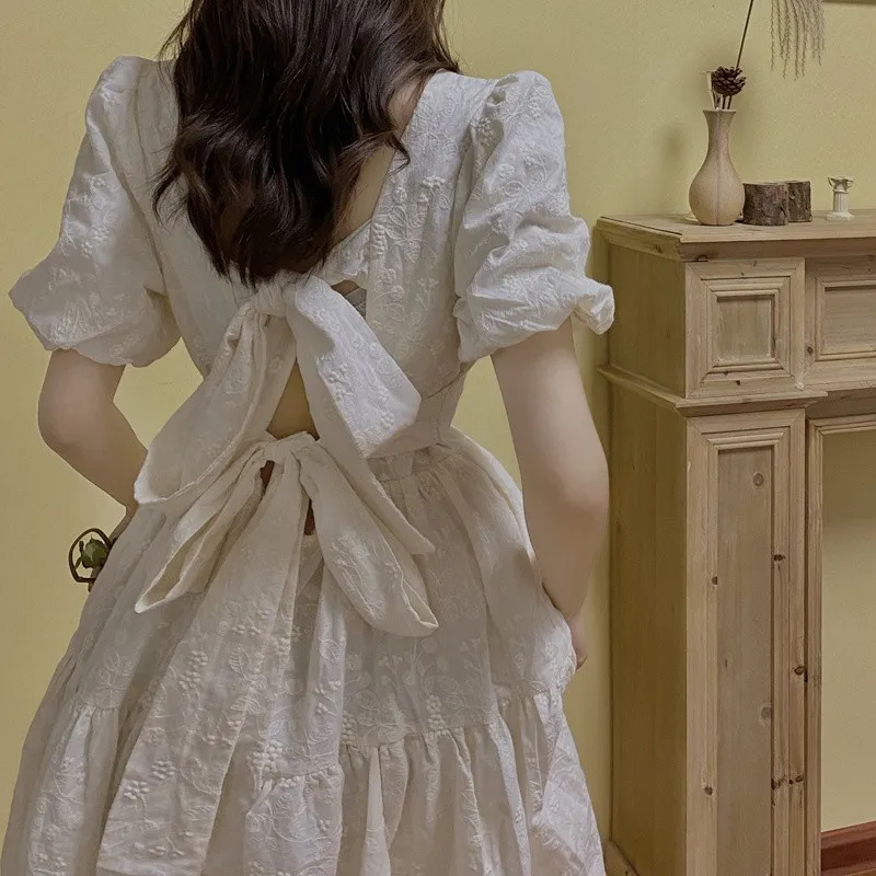 

Женское винтажное платье в стиле Лолиты с открытой спиной и бантом на шнуровке, винтажное элегантное платье в стиле ретро