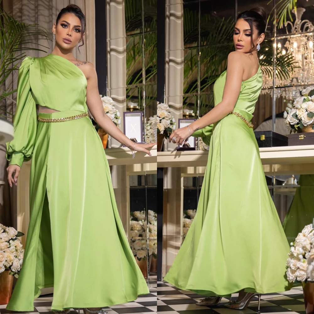 

Ball Dress Saudi Arabia Prom Satin Sashes Homecoming A-line One-shoulder Bespoke Occasion Gown Midi Dresses