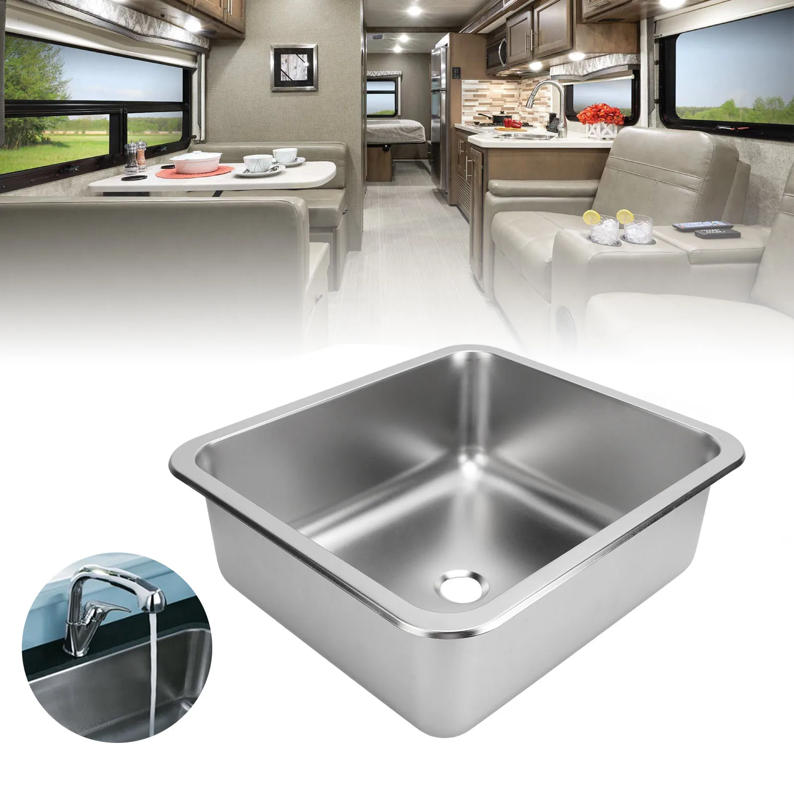 RV Sink Versatile 304 Stainless Steel Heat Resistant Embedded Installation Efficient Drainage Kitchen Wash Sink for Yacht